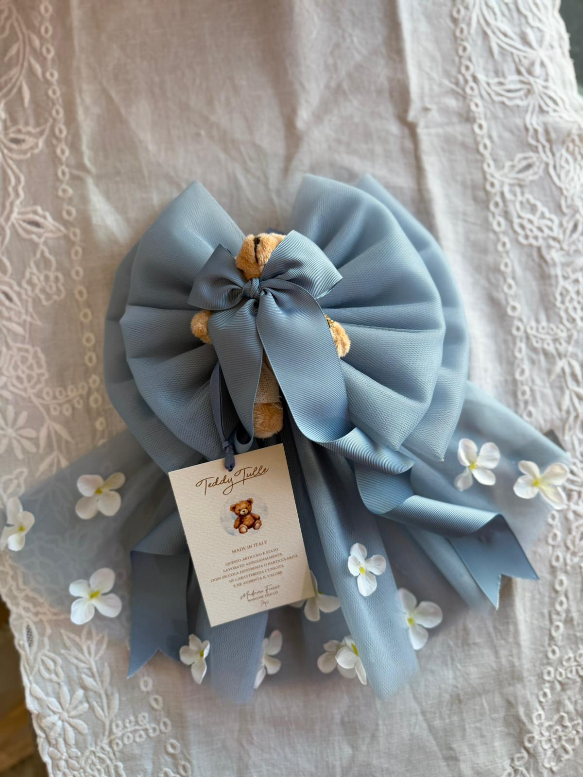 Coccarda Teddy Tulle - 2 varianti - 30x38 cm - Madame Fiocco